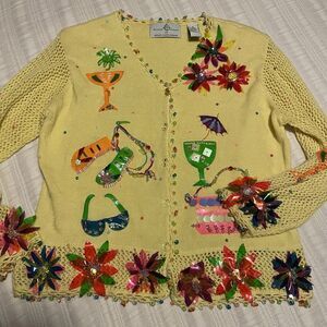 Design Options Philip & Jane Gordon Tropical Yellow Flip Flop Medium Sweater‎ M
